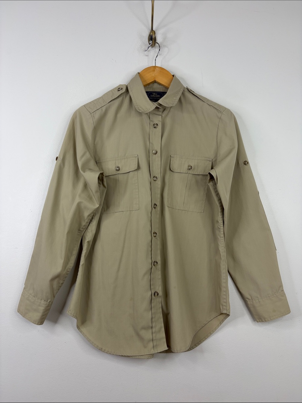 Vintage Tilley Endurables Shirt Womens Medium Beige Tan Long Sleeve Utility Top